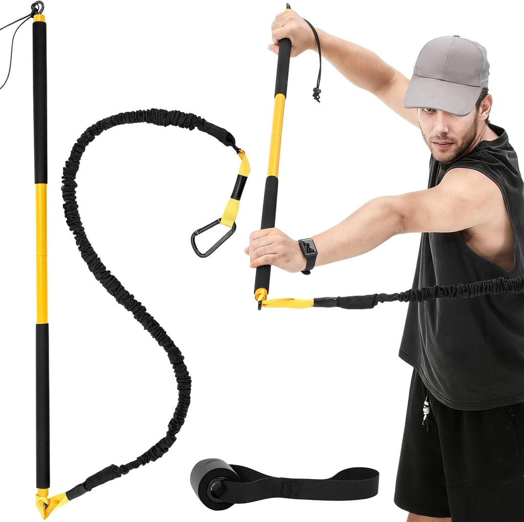 1 Set Golf Swing Trainer Set - Sport Practice Aid System for Improving Swing Mechanics Core Strength Muscle Memory - Including Training Stick, Door Anchor, Resistance Band & Safety Strap