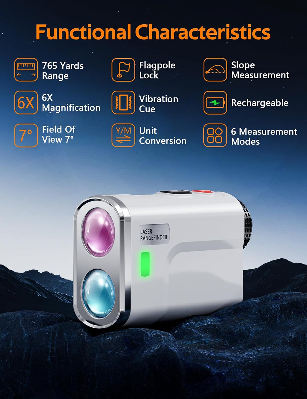 Golf Rangefinder with Slope, 760 Yards Laser Range Finder for Tournament Legal, 6X Magnification with Flag Pole Lock Vibration, for Golf Hunting, with Rechargeable Battery
