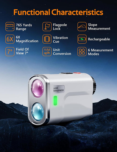 Golf Rangefinder with Slope, 760 Yards Laser Range Finder for Tournament Legal, 6X Magnification with Flag Pole Lock Vibration, for Golf Hunting, with Rechargeable Battery