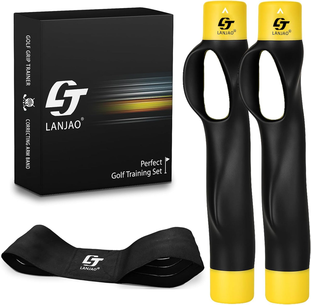Golf Grip Trainer 2 Pack with Swing Correcting Arm Band, Golf Training Aid, Golf Grip Kit,Grip Trainer Golf Club to Help Train Correct Hand Position