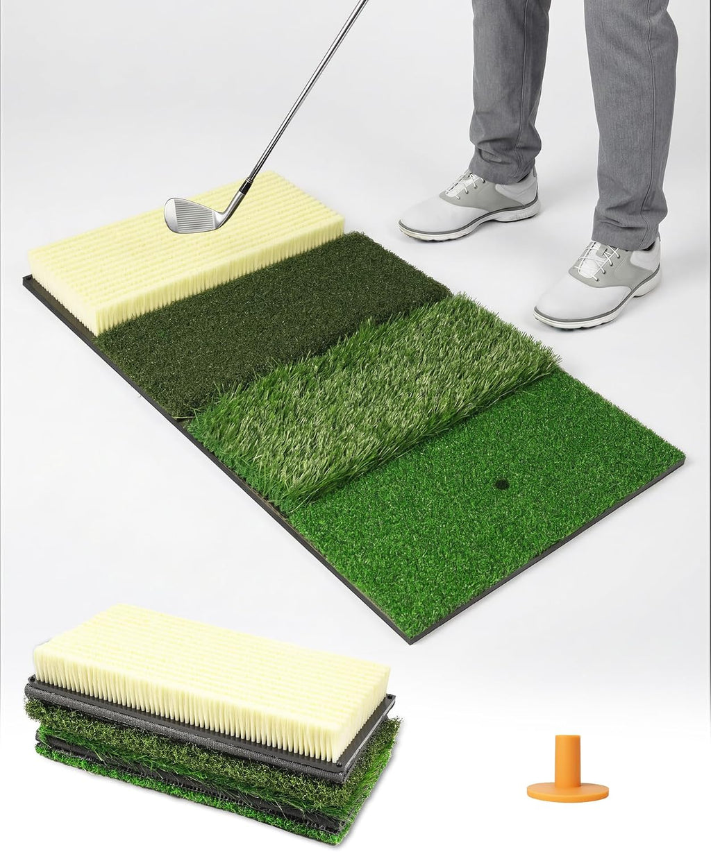 4-In-1 Golf Hitting Mat with Fairway, Rough, Sand & Tee Turf