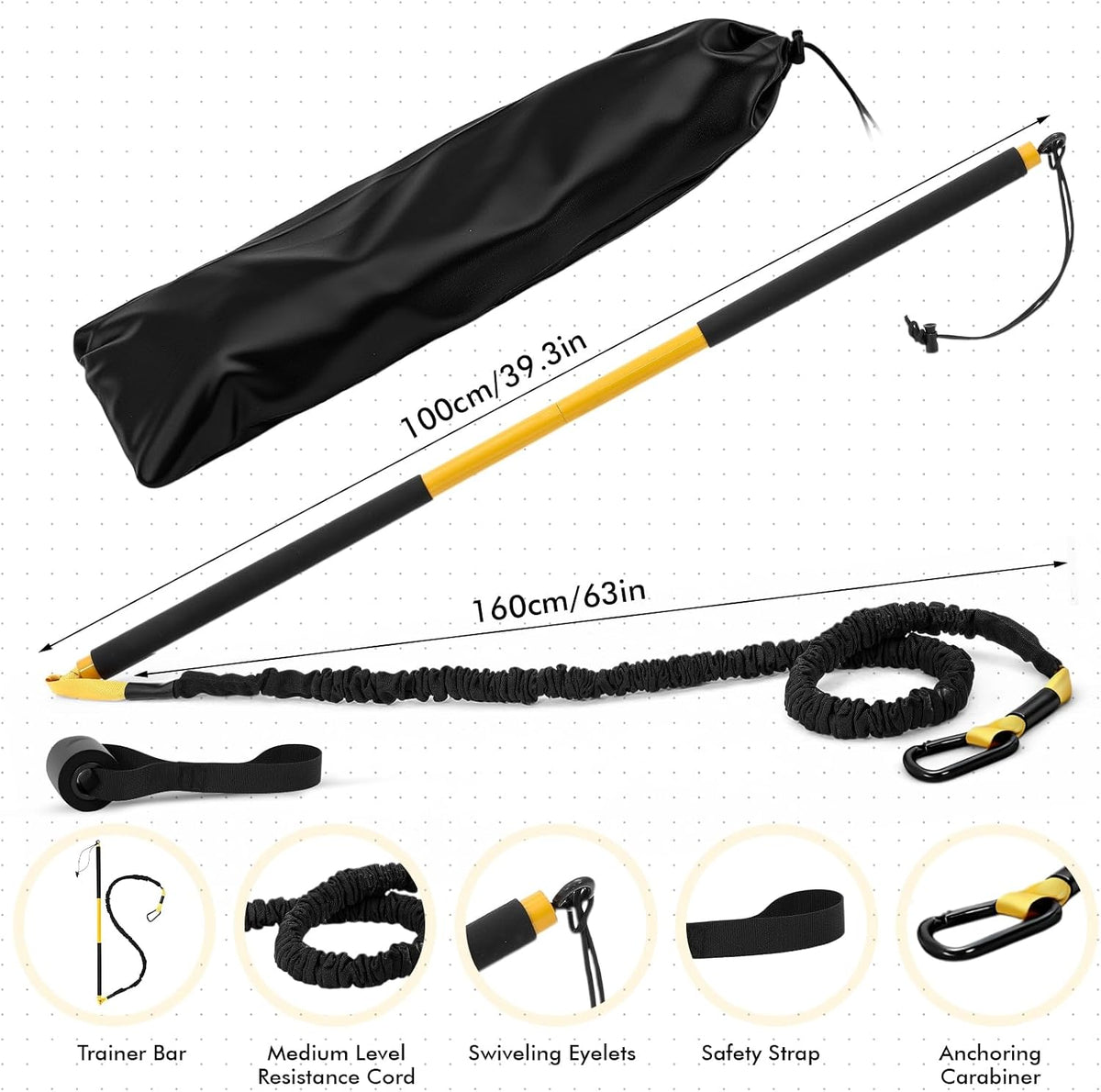 1 Set Golf Swing Trainer Set - Sport Practice Aid System for Improving Swing Mechanics Core Strength Muscle Memory - Including Training Stick, Door Anchor, Resistance Band & Safety Strap