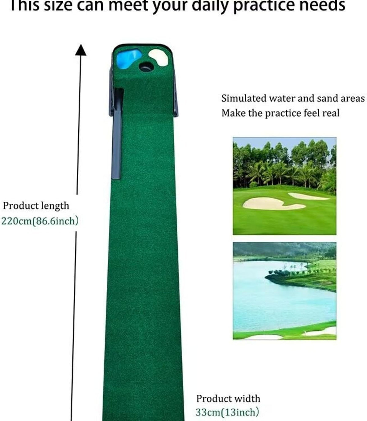 Indoor and Outdoor Golf Practice Putting Green, Portable Home Office Golf Training Mat, Includes 6 Double-Layer Golf Practice Balls