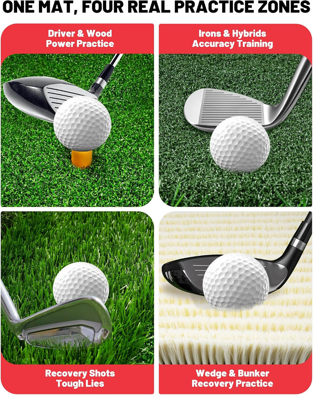 4-In-1 Golf Hitting Mat with Fairway, Rough, Sand & Tee Turf