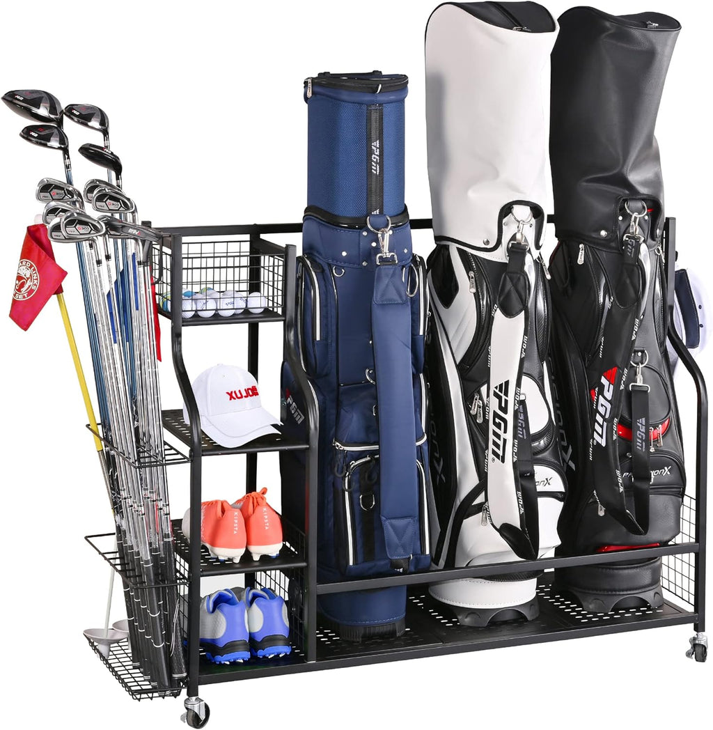 4 Golf Bag Organizer Garage Storage, Extra Large Golf Bag Storage Rack for Golf Bag, Golf Clubs and Golf Accessories, Golf Storage for Garage, Golf Clubs, Basement