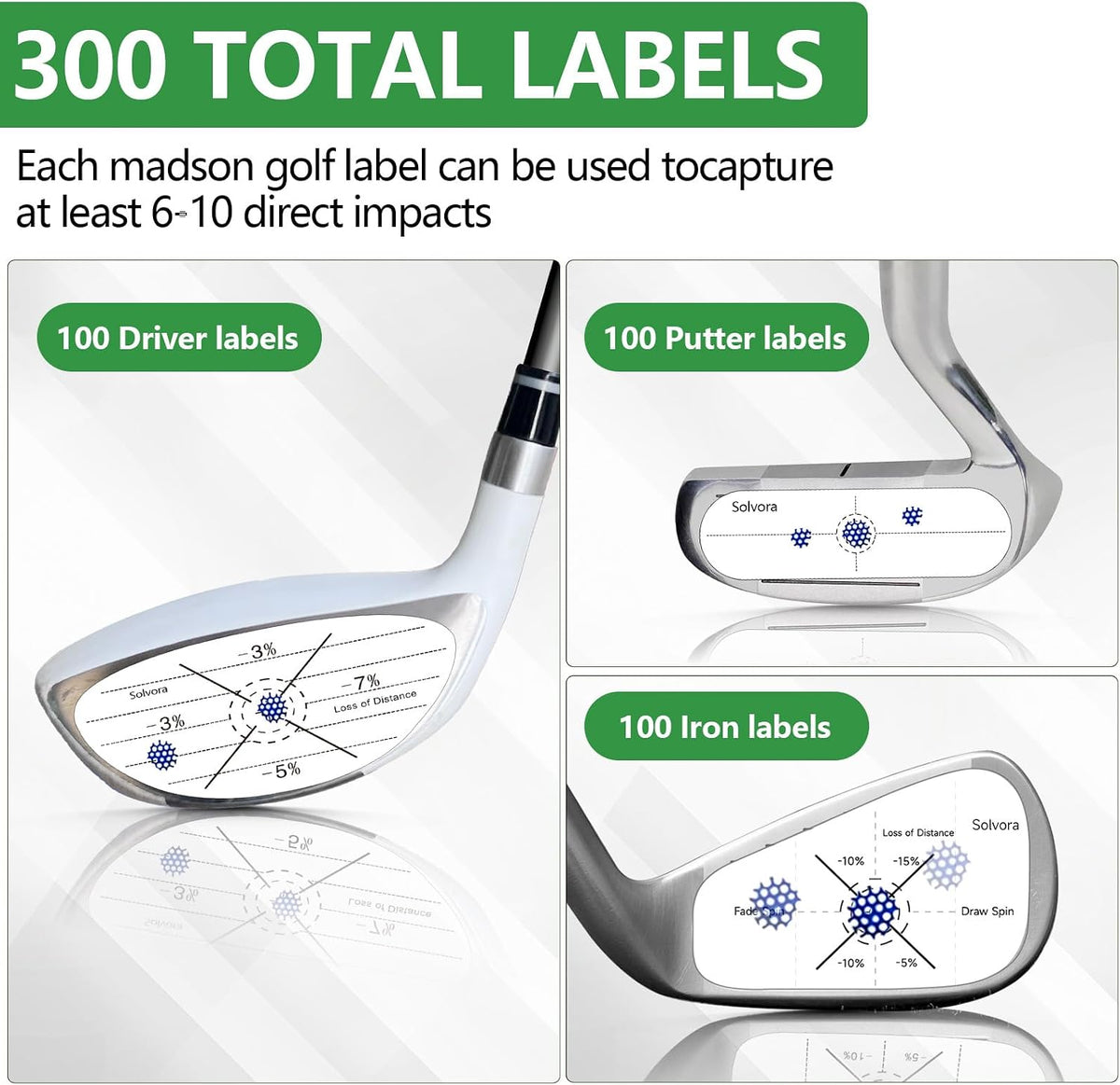 300 Pcs Golf Impact Tape for Woods Irons Putters