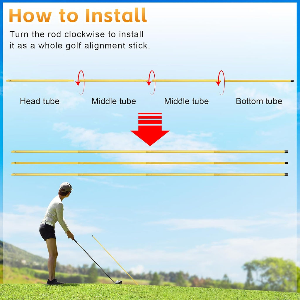 Golf Alignment Sticks 58", Golf Sticks Alignment Rods 3 Pack, Full Alignment Sticks for Golf Training, Golf Practice Swing Trainer for Aiming, Putting, Yellow