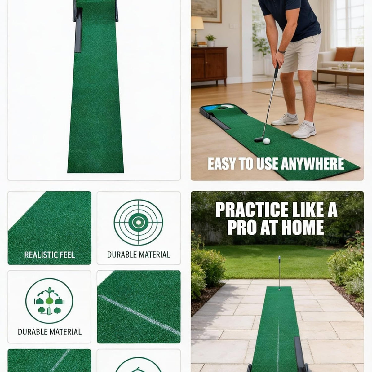 Indoor and Outdoor Golf Practice Putting Green, Portable Home Office Golf Training Mat, Includes 6 Double-Layer Golf Practice Balls