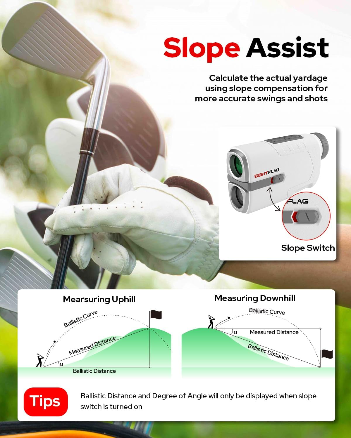 Golf Rangefinder 1300 Yards, 7.5X Magnification, Slope On/Off, Golf Gift