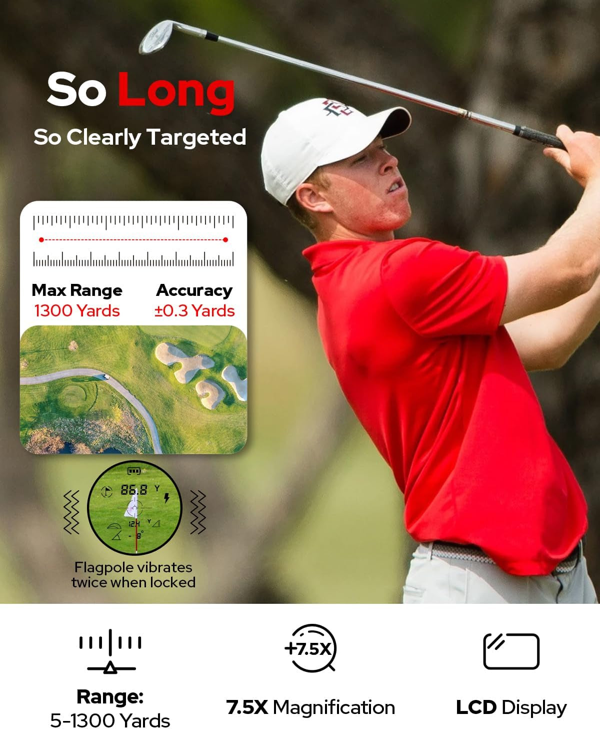 Golf Rangefinder 1300 Yards, 7.5X Magnification, Slope On/Off, Golf Gift