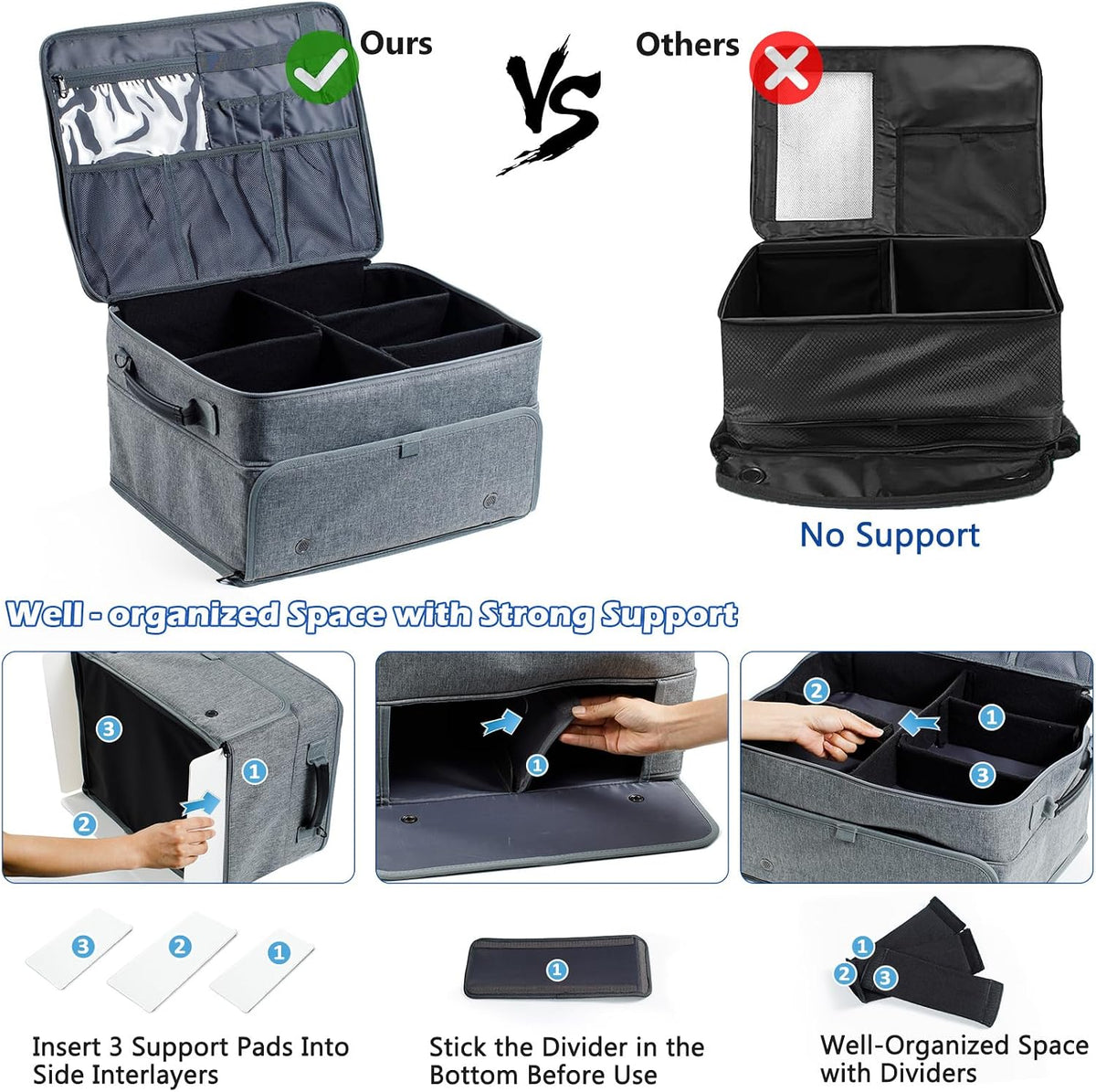 Upgraded Trunk Organizer - Separate Compartment for 2 Pair Shoes, Car Locker Organizer for Golf Balls, Gloves, Accessories
