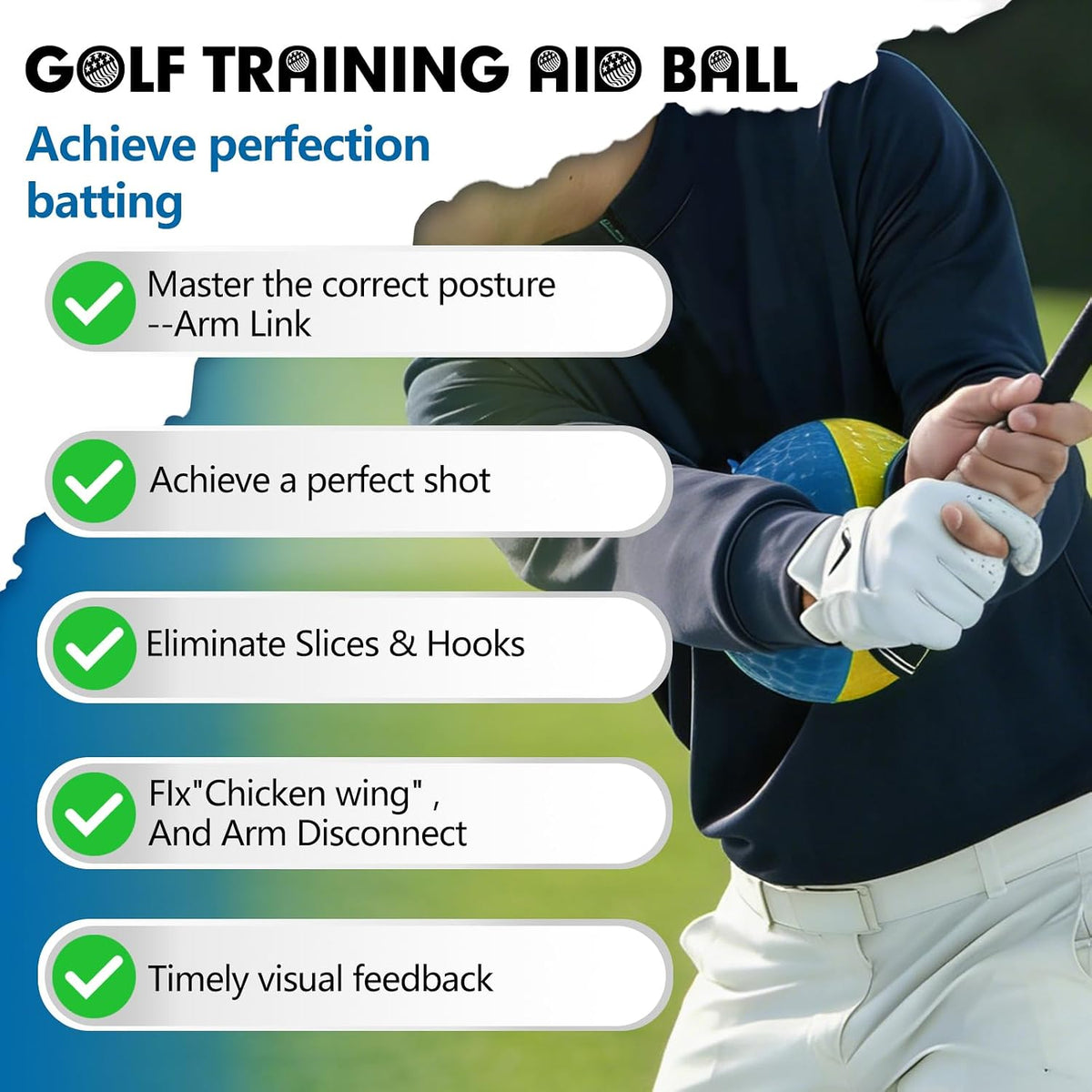 Golf Training Aid Ball, Golf Training Ball between Arms Optimize Impact Accuracy and Swing, Fix Slicing, Scooping & Chicken Wing, Make Training Efficient Golf Swing Trainer