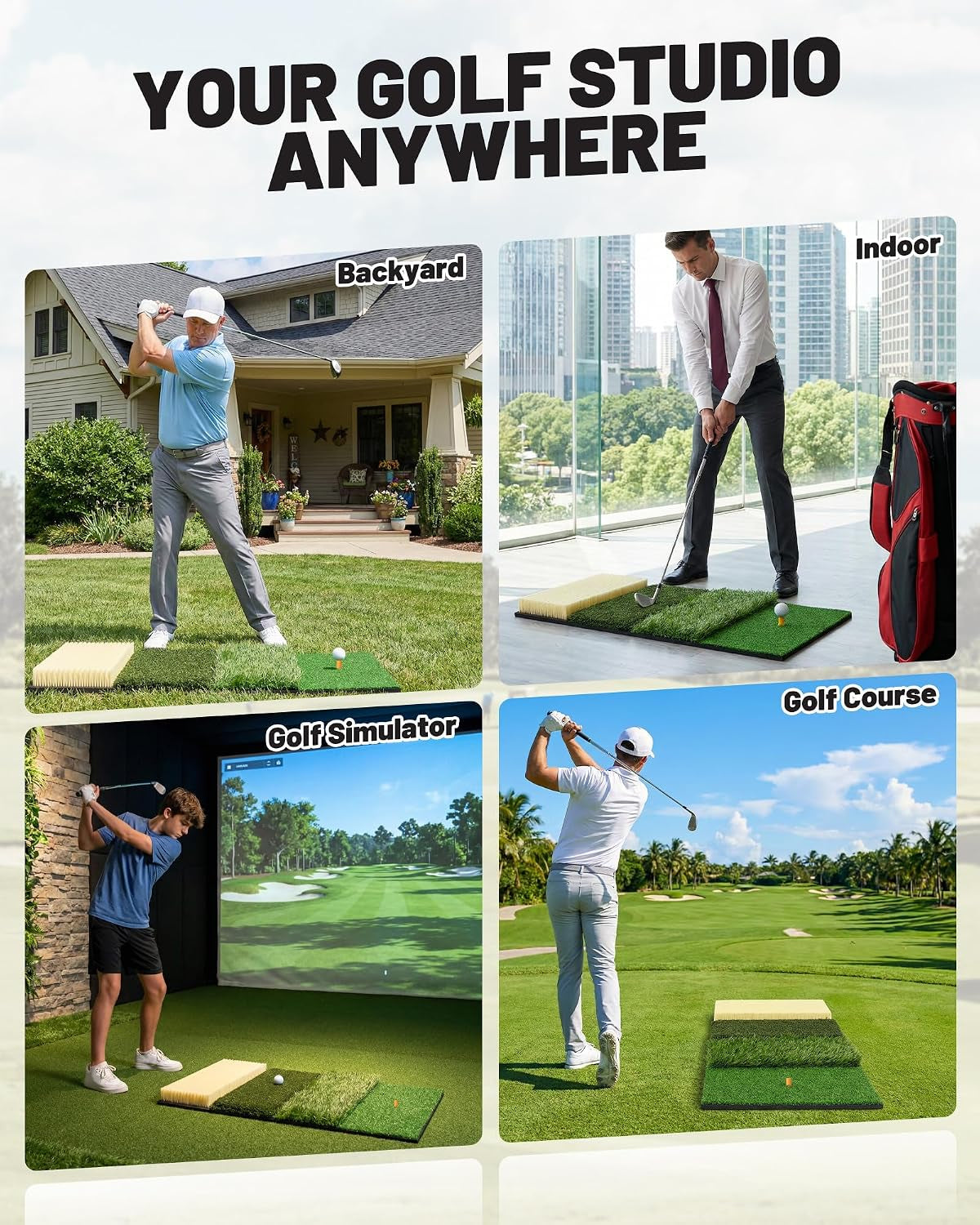 4-In-1 Golf Hitting Mat with Fairway, Rough, Sand & Tee Turf