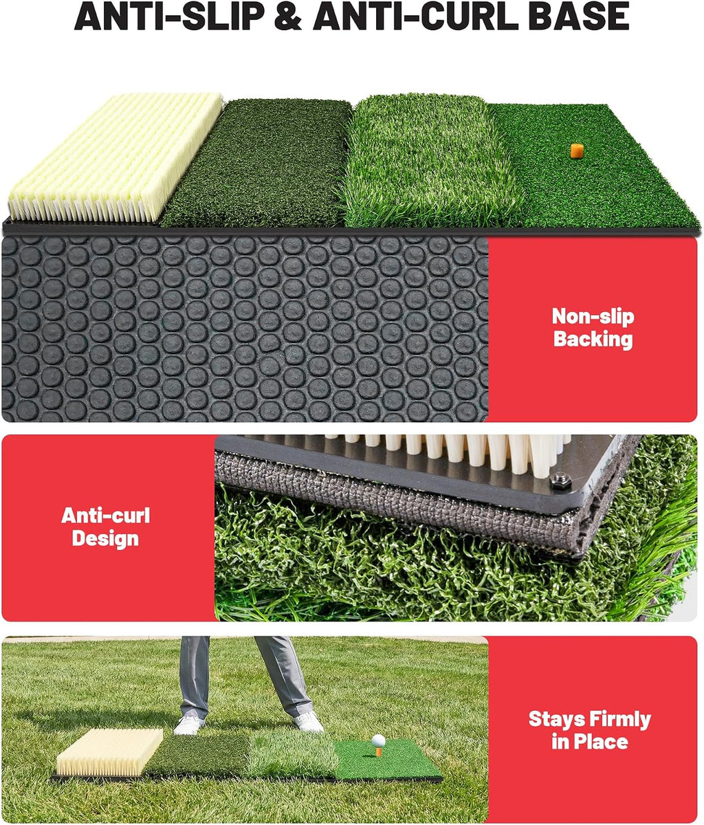 4-In-1 Golf Hitting Mat with Fairway, Rough, Sand & Tee Turf