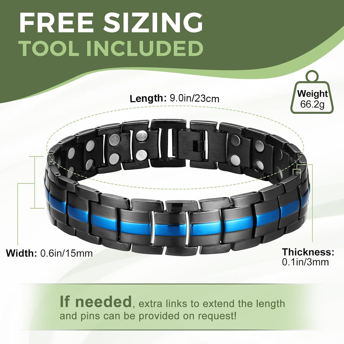 Magnetic Bracelets for Men, Ultra Strength Magnetic Therapy Bracelet for Men, Adjustable Jewelry Gift with Sizing Tool