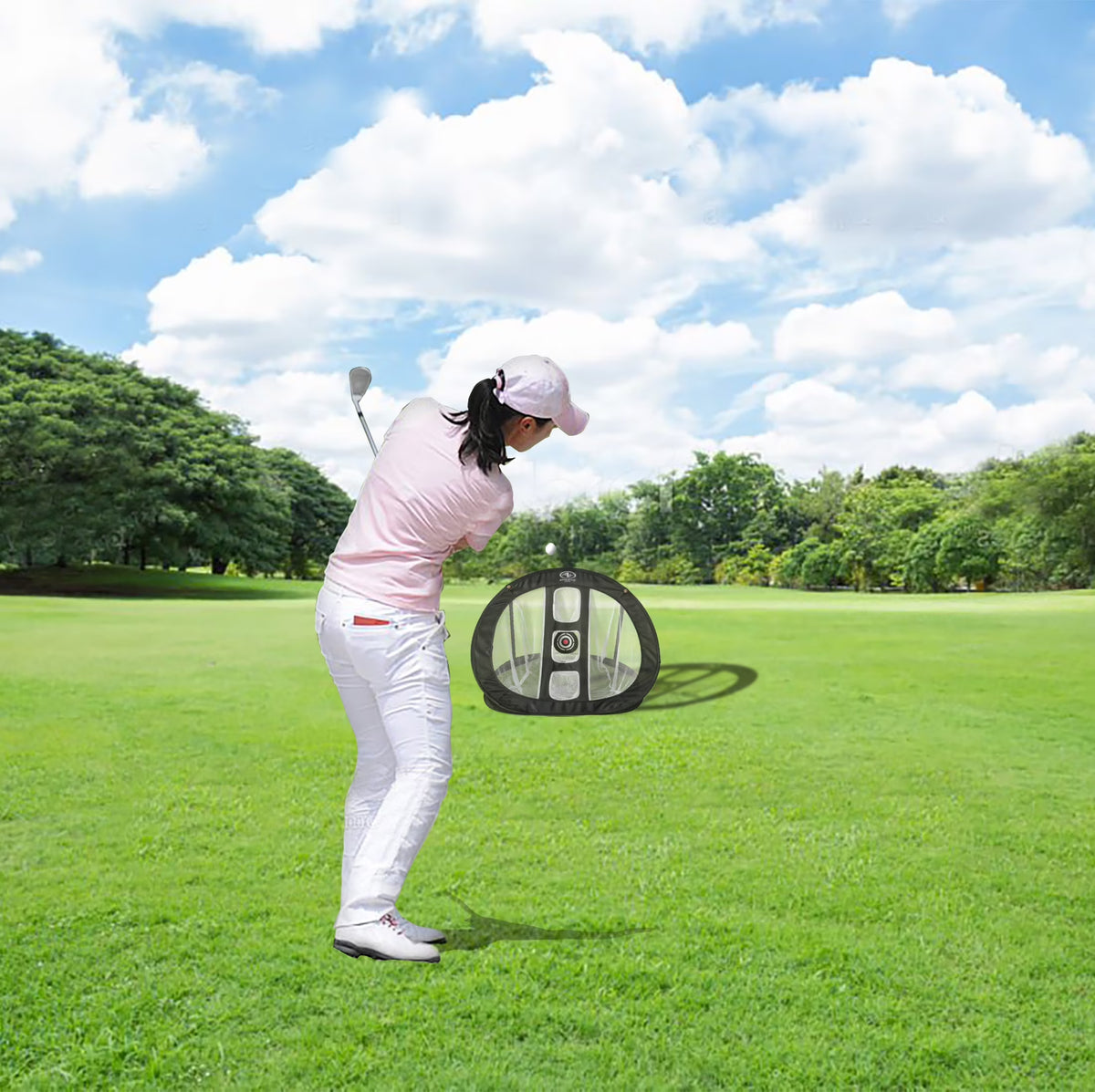 Pop-Up Golf Chipping Net with Three Target Pockets and Nylon Material