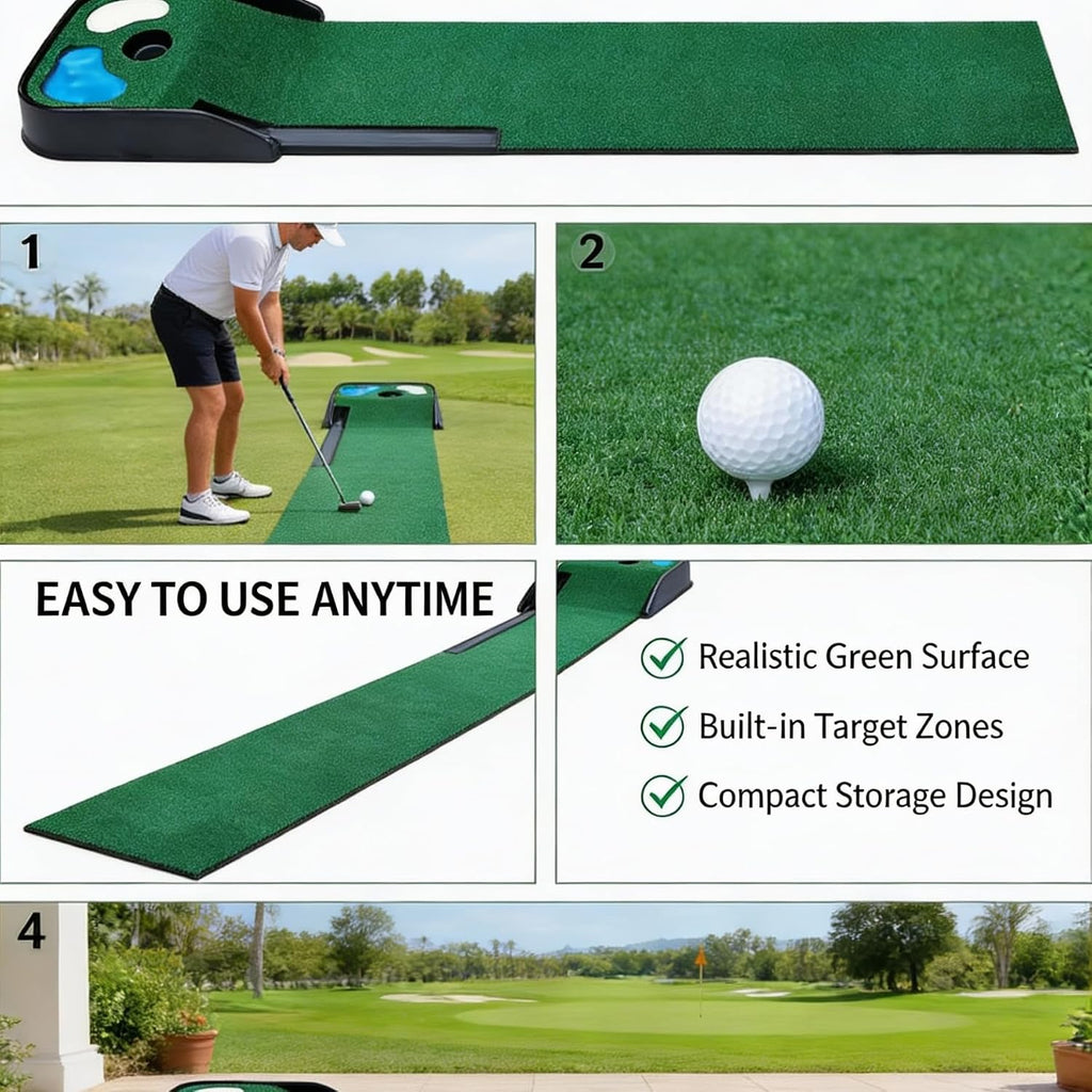 Indoor and Outdoor Golf Practice Putting Green, Portable Home Office Golf Training Mat, Includes 6 Double-Layer Golf Practice Balls
