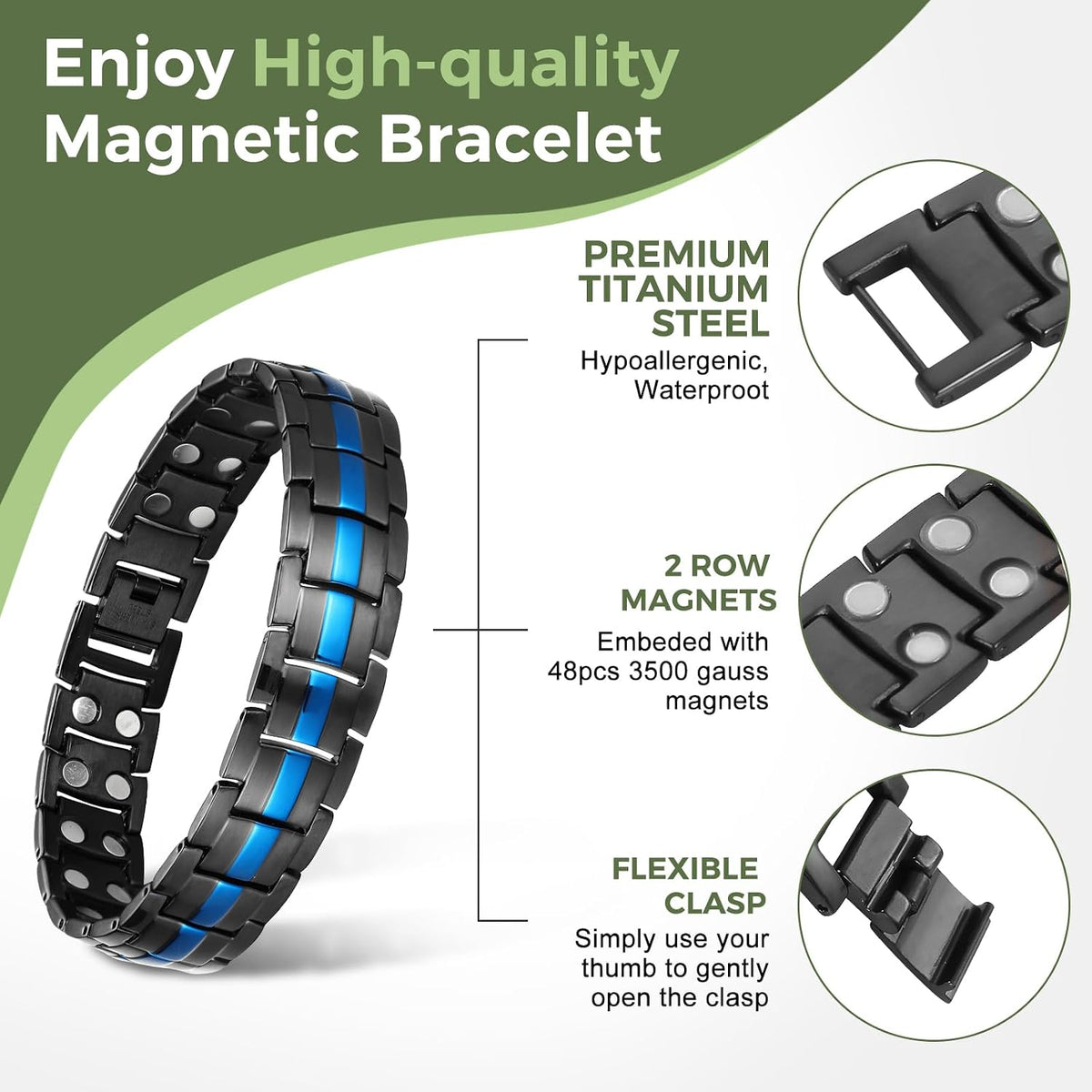 Magnetic Bracelets for Men, Ultra Strength Magnetic Therapy Bracelet for Men, Adjustable Jewelry Gift with Sizing Tool