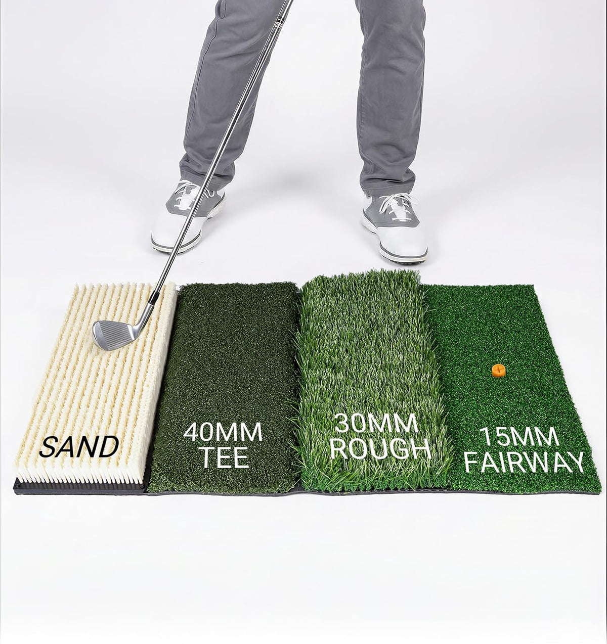 4-In-1 Golf Hitting Mat with Fairway, Rough, Sand & Tee Turf
