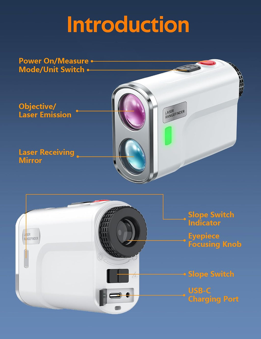 Golf Rangefinder with Slope, 760 Yards Laser Range Finder for Tournament Legal, 6X Magnification with Flag Pole Lock Vibration, for Golf Hunting, with Rechargeable Battery