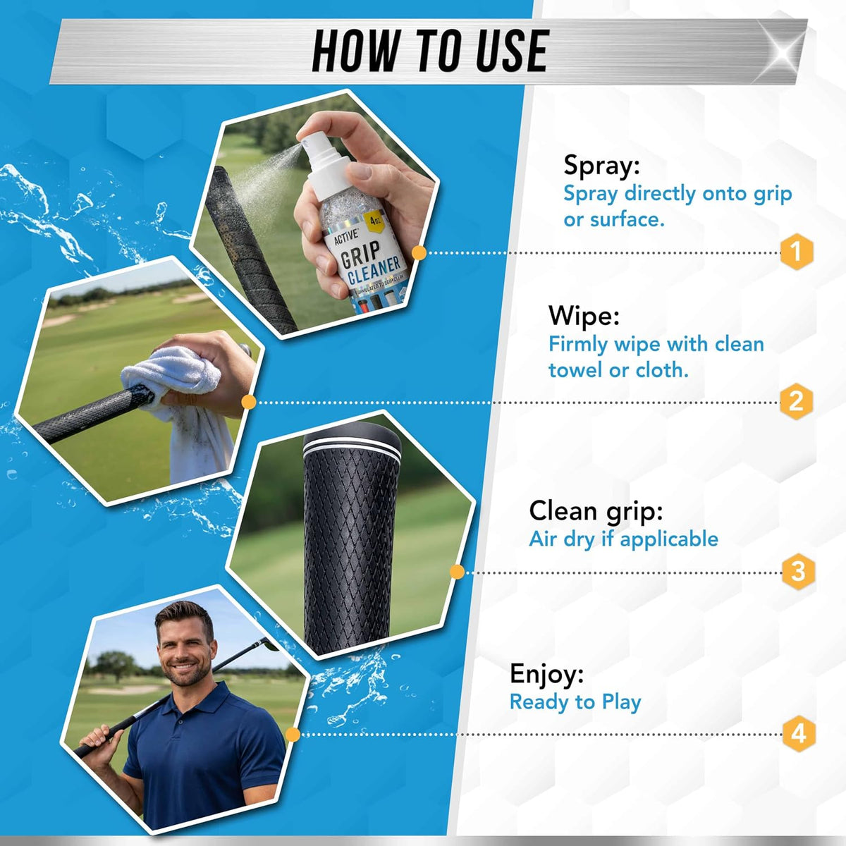 Grip Cleaner & Restore Spray - 2-In-1 Grip Spray for Basketball Shoes, Golf Club Cleaner, Pickleball Paddle Reset, Football Glove Boost, Volleyball Shoe Traction, Remove Oil, Dirt & Sweat - 4Oz